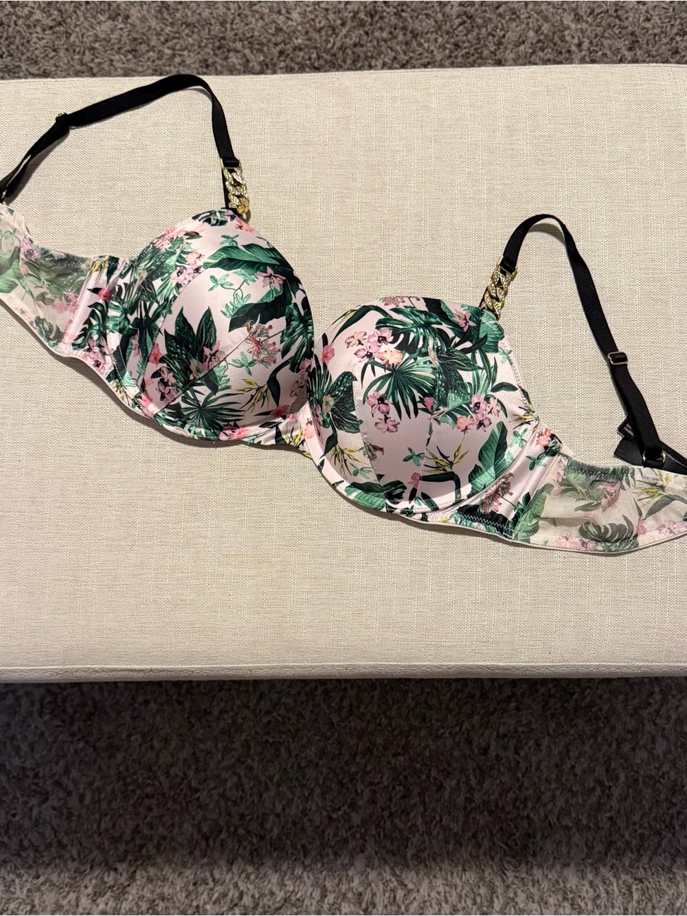 Victoria's Secret Pink Bra with Green Tropical Floral Print